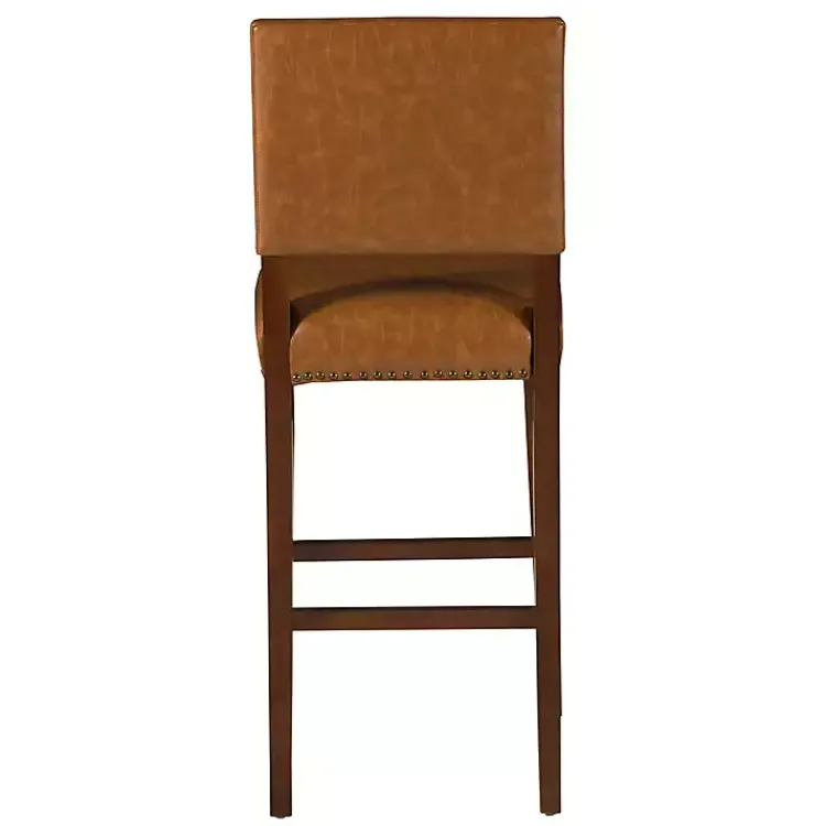 Bar Stools & Counter Height Stools-Kirklands Home Brown Faux Leather Square Classic Bar Stool Tan