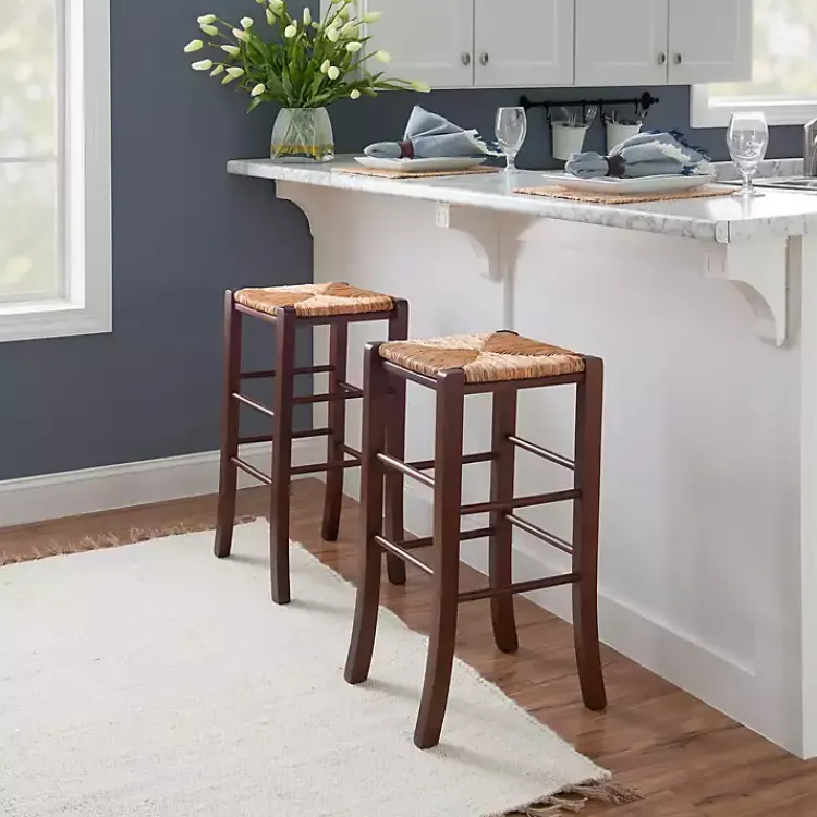 Bar Stools & Counter Height Stools-Kirklands Home Wood Seagrass Backless 2-pc. Bar Stool Set Brown