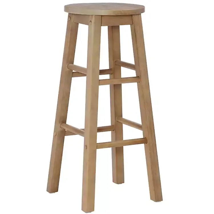Bar Stools & Counter Height Stools-Kirklands Home Rustic Wood Pub Classic Backless Bar Stool Tan