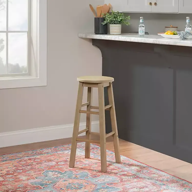 Bar Stools & Counter Height Stools-Kirklands Home Rustic Wood Pub Classic Backless Bar Stool Tan
