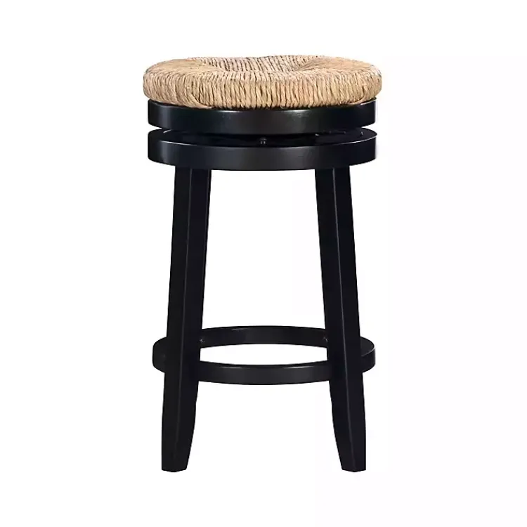 Bar Stools & Counter Height Stools-Kirklands Home Black Wood Seagrass Seat Swivel Counter Stool Tan