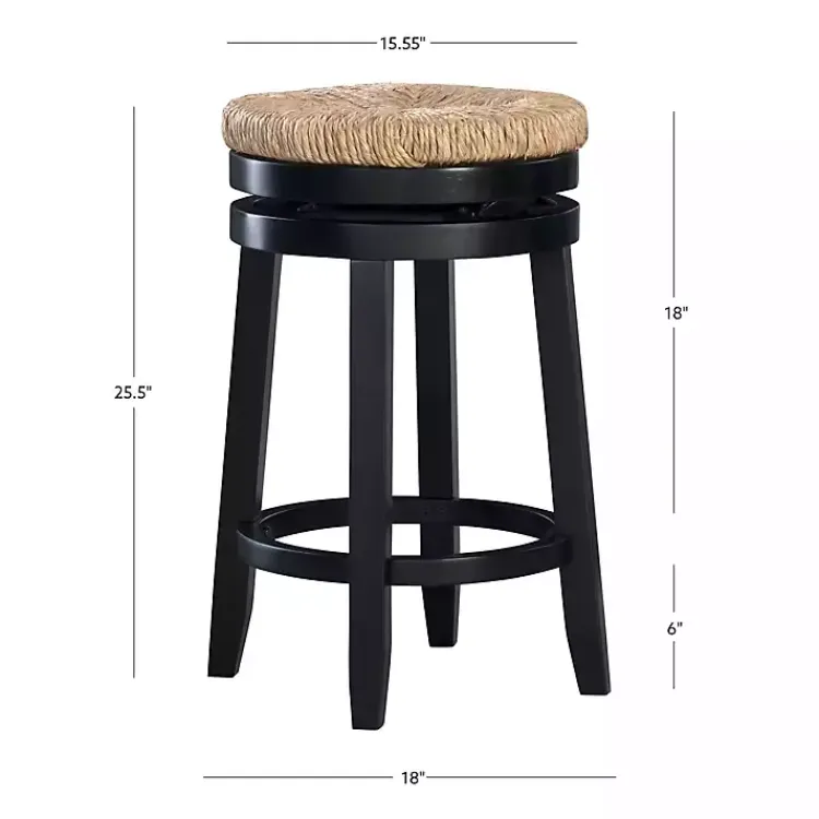 Bar Stools & Counter Height Stools-Kirklands Home Black Wood Seagrass Seat Swivel Counter Stool Tan