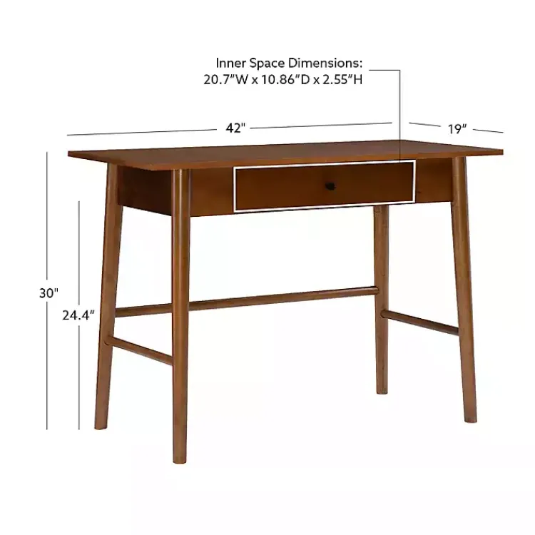 Office Furniture-Kirklands Home Dark Wood 1-Drawer Midcentury Modern Desk Brown