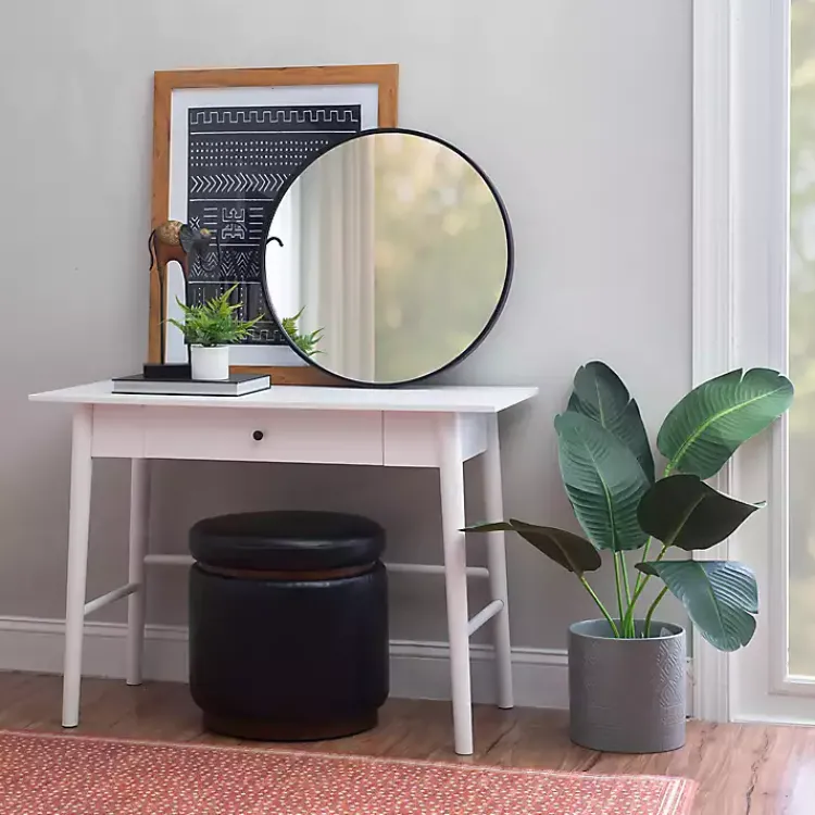 Office Furniture-Kirklands Home Dark Wood 1-Drawer Midcentury Modern Desk Brown