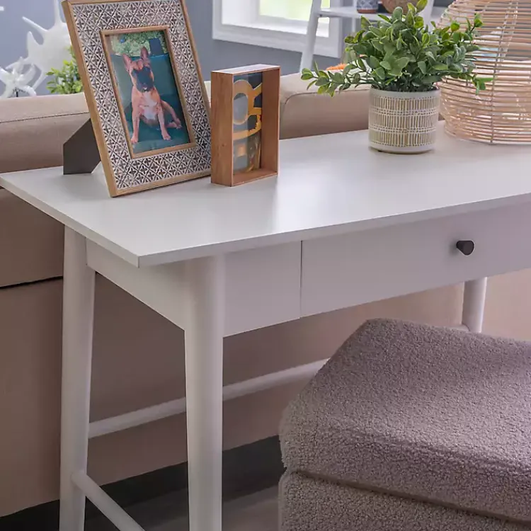 Office Furniture-Kirklands Home Dark Wood 1-Drawer Midcentury Modern Desk Brown