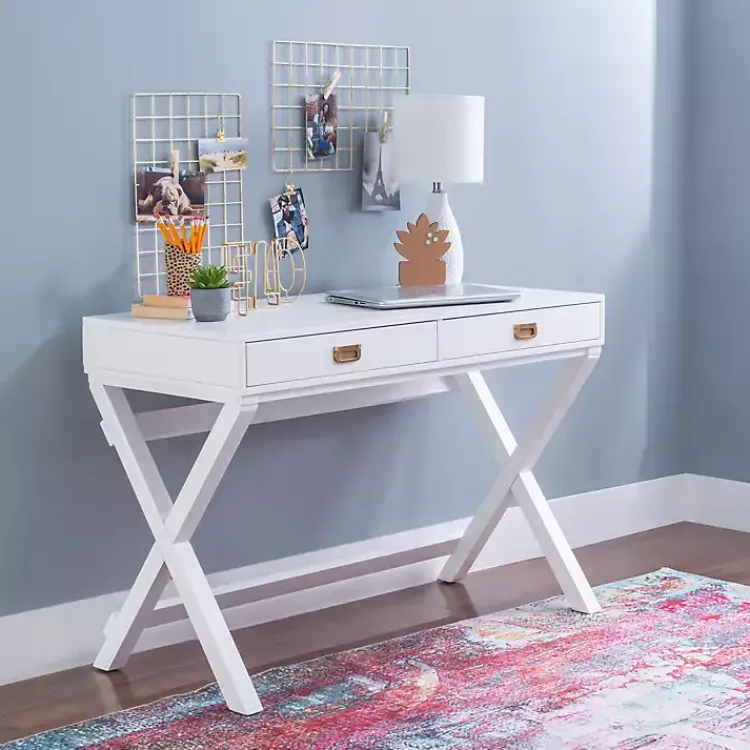 Office Furniture-Kirklands Home Wood 2-Drawer X-Frame Desk White