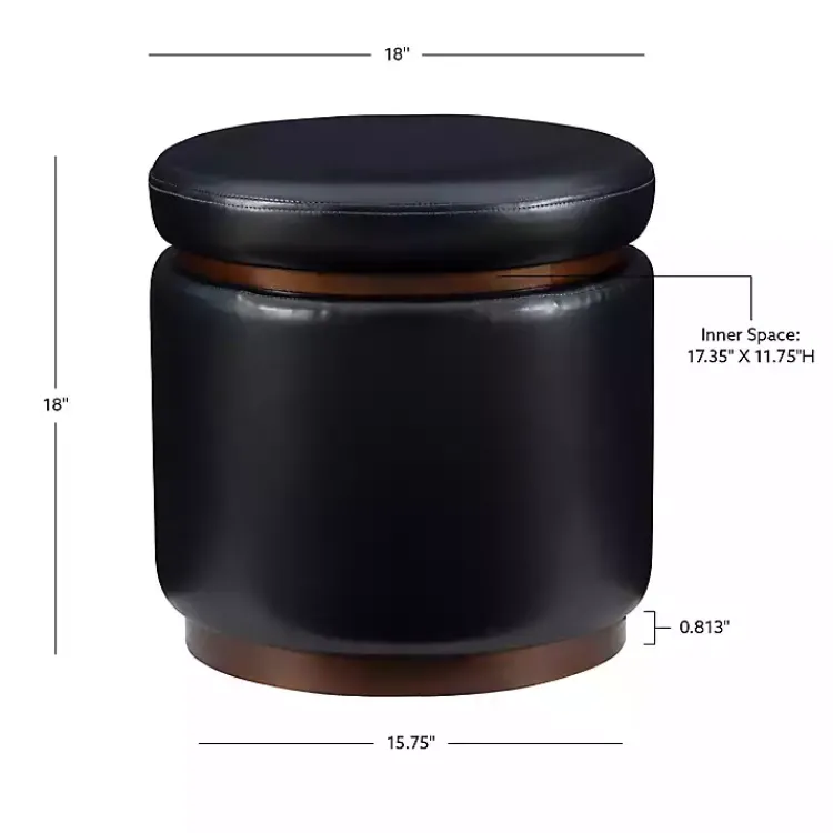 Benches & Ottomans-Kirklands Home Round Faux Leather Storage Ottoman Black