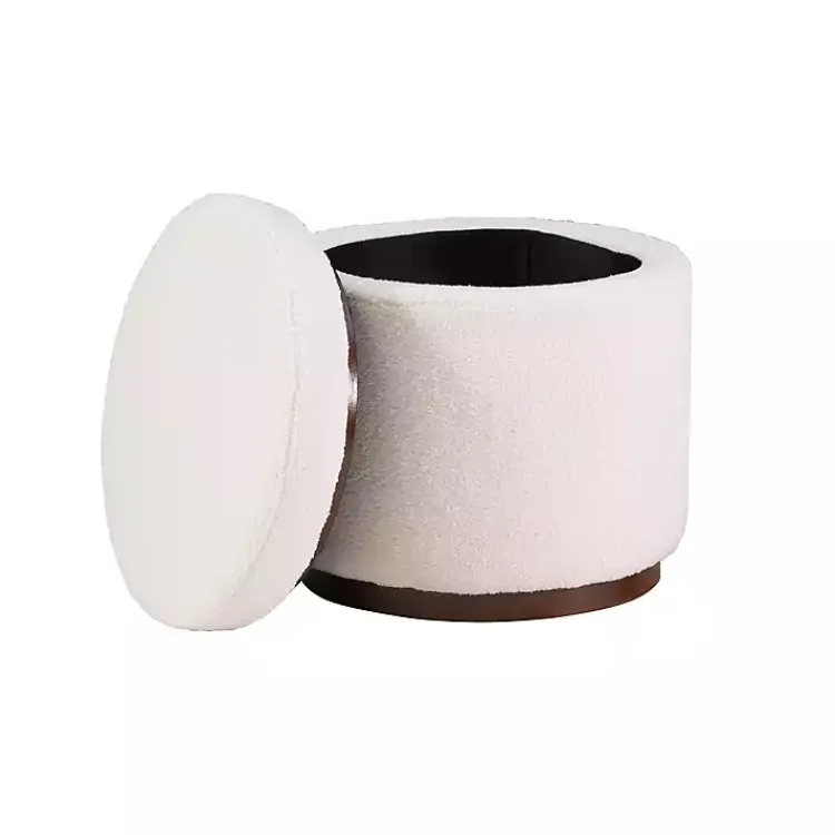 Benches & Ottomans-Kirklands Home Sherpa Upholstered Storage Ottoman White