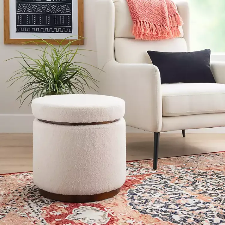 Benches & Ottomans-Kirklands Home Sherpa Upholstered Storage Ottoman White