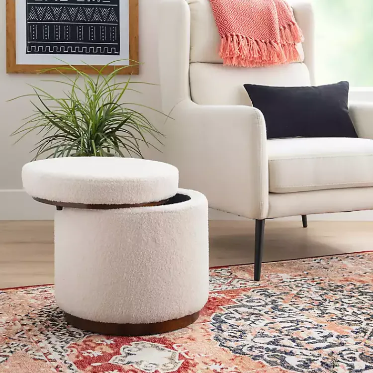 Benches & Ottomans-Kirklands Home Sherpa Upholstered Storage Ottoman White