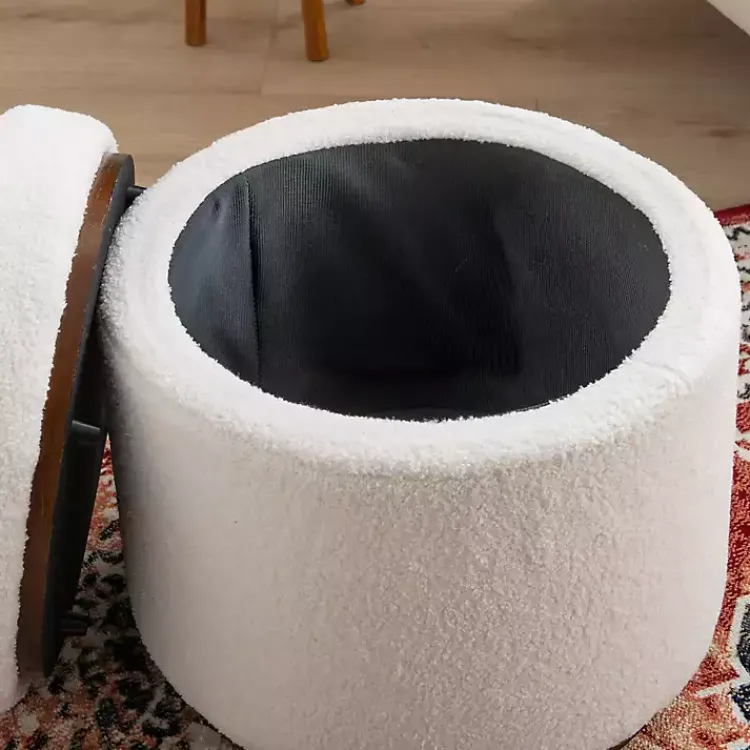 Benches & Ottomans-Kirklands Home Sherpa Upholstered Storage Ottoman White