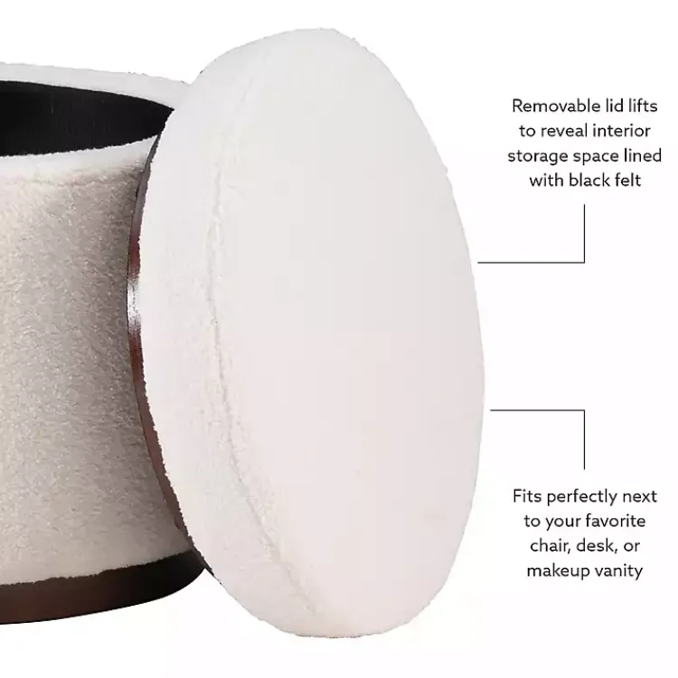 Benches & Ottomans-Kirklands Home Sherpa Upholstered Storage Ottoman White