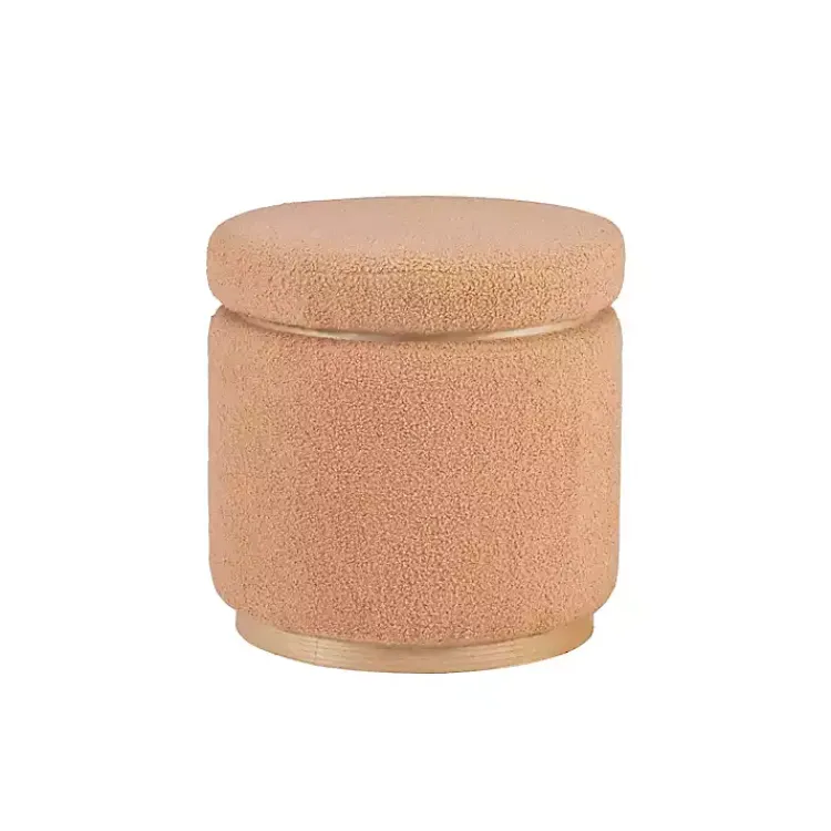 Benches & Ottomans-Kirklands Home Sherpa Upholstered Storage Ottoman Tan