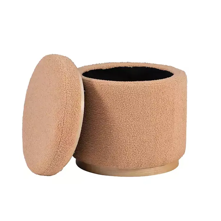 Benches & Ottomans-Kirklands Home Sherpa Upholstered Storage Ottoman Tan