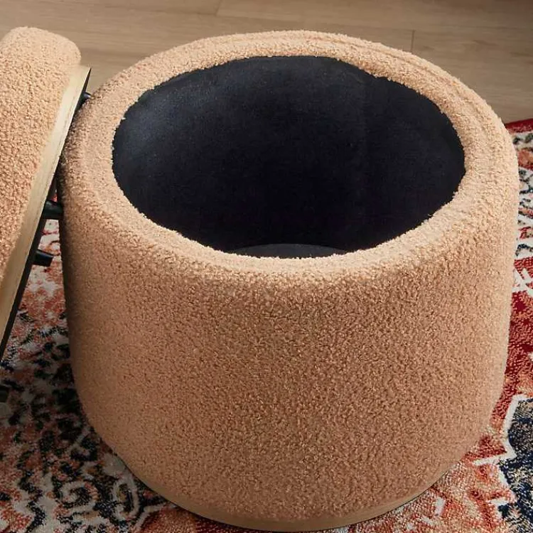 Benches & Ottomans-Kirklands Home Sherpa Upholstered Storage Ottoman Tan