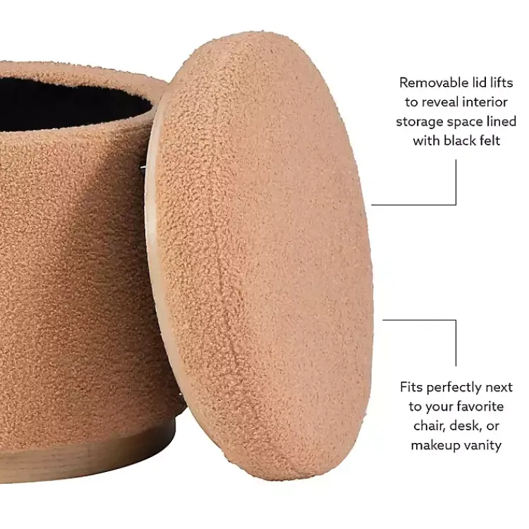Benches & Ottomans-Kirklands Home Sherpa Upholstered Storage Ottoman Tan