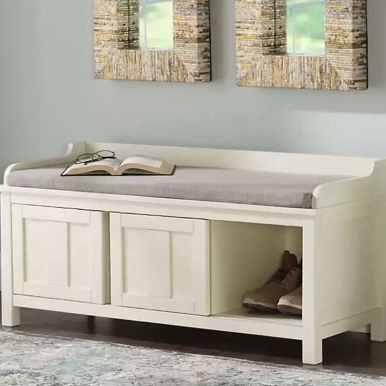 Benches & Ottomans-Kirklands Home White Wood Upholstered Storage Bench