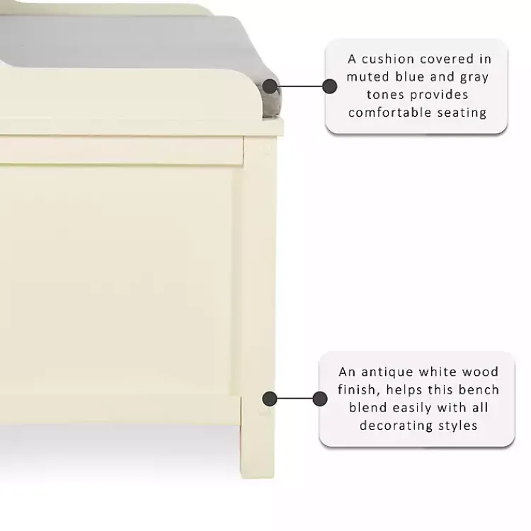 Benches & Ottomans-Kirklands Home White Wood Upholstered Storage Bench