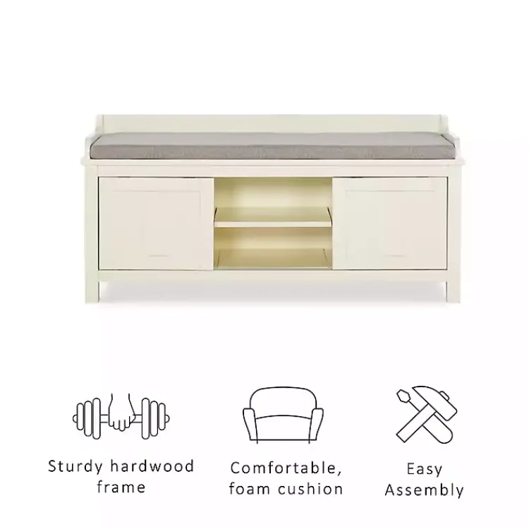 Benches & Ottomans-Kirklands Home White Wood Upholstered Storage Bench