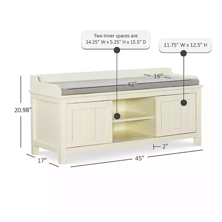 Benches & Ottomans-Kirklands Home White Wood Upholstered Storage Bench