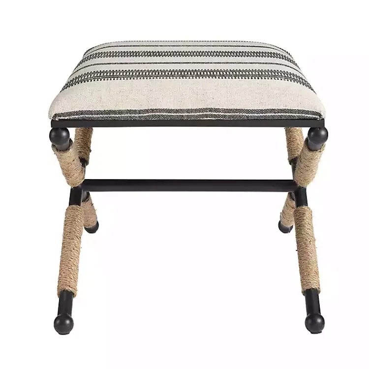 Benches & Ottomans-Kirklands Home Black and White Striped Upholstered Ottoman