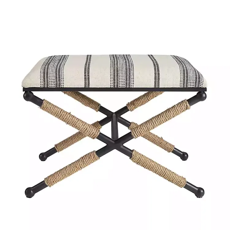 Benches & Ottomans-Kirklands Home Black and White Striped Upholstered Ottoman