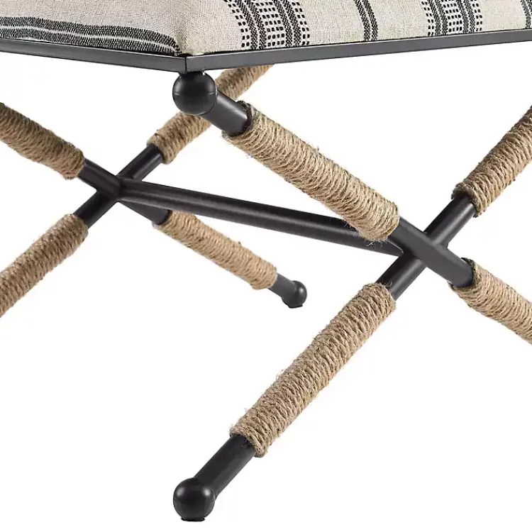 Benches & Ottomans-Kirklands Home Black and White Striped Upholstered Ottoman