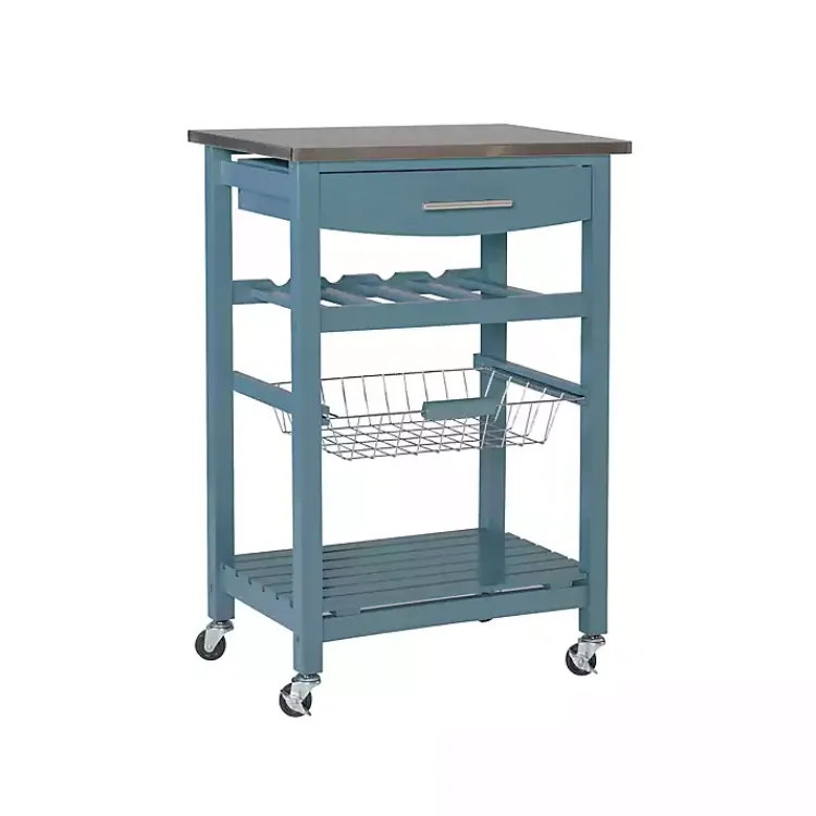Kitchen Islands & Bar Carts-Kirklands Home Wood and Stainless Steel Kitchen Cart Blue