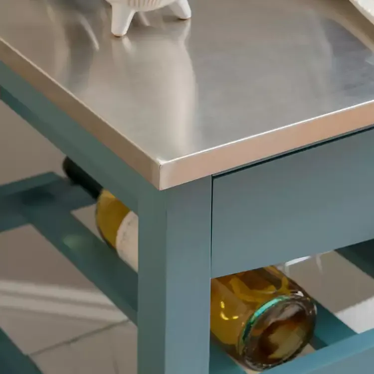 Kitchen Islands & Bar Carts-Kirklands Home Wood and Stainless Steel Kitchen Cart Blue
