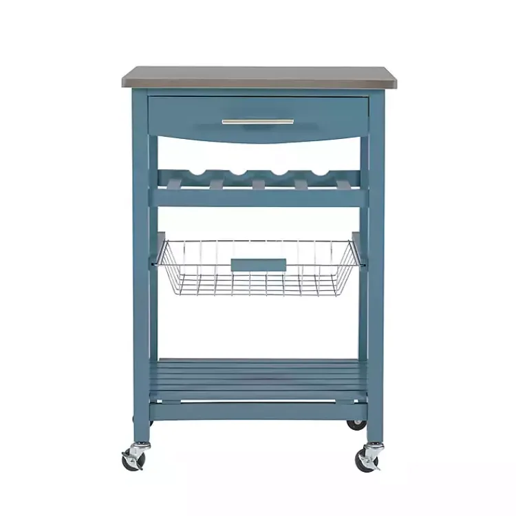 Kitchen Islands & Bar Carts-Kirklands Home Wood and Stainless Steel Kitchen Cart Blue