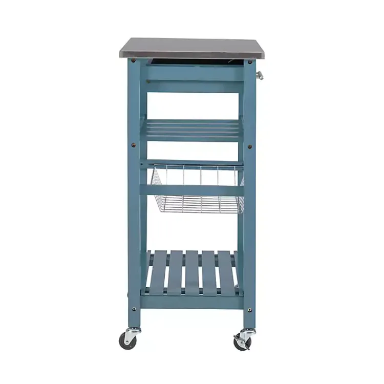 Kitchen Islands & Bar Carts-Kirklands Home Wood and Stainless Steel Kitchen Cart Blue