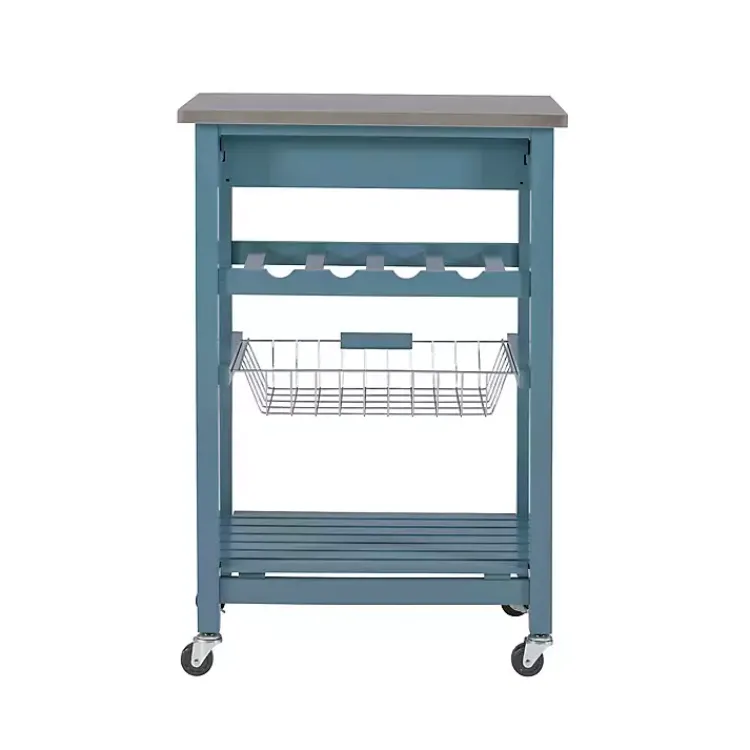 Kitchen Islands & Bar Carts-Kirklands Home Wood and Stainless Steel Kitchen Cart Blue