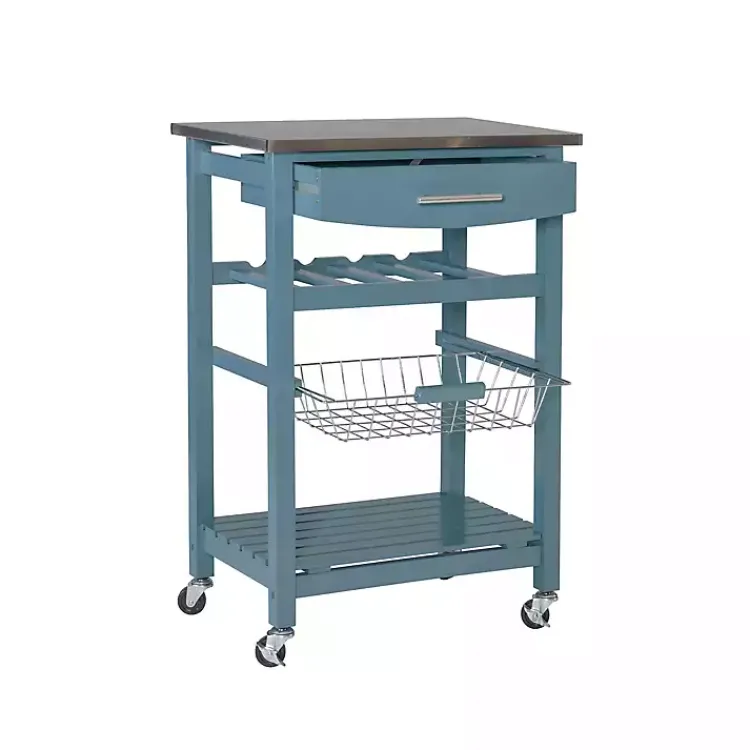 Kitchen Islands & Bar Carts-Kirklands Home Wood and Stainless Steel Kitchen Cart Blue