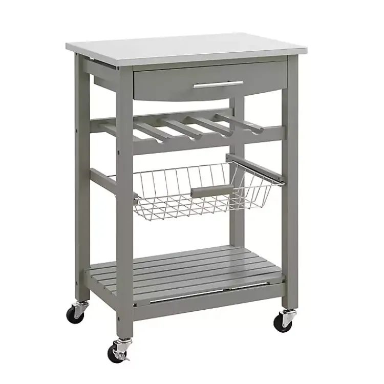 Kitchen Islands & Bar Carts-Kirklands Home Wood and Stainless Steel Kitchen Cart Gray