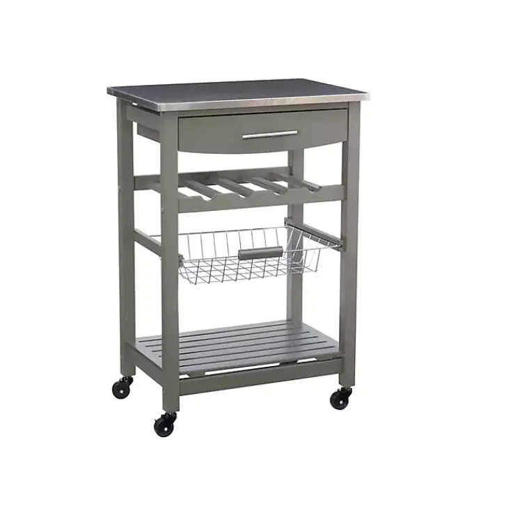 Kitchen Islands & Bar Carts-Kirklands Home Wood and Stainless Steel Kitchen Cart Gray