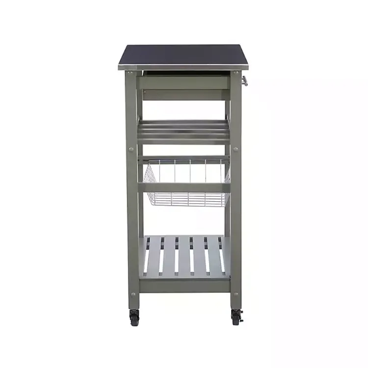 Kitchen Islands & Bar Carts-Kirklands Home Wood and Stainless Steel Kitchen Cart Gray
