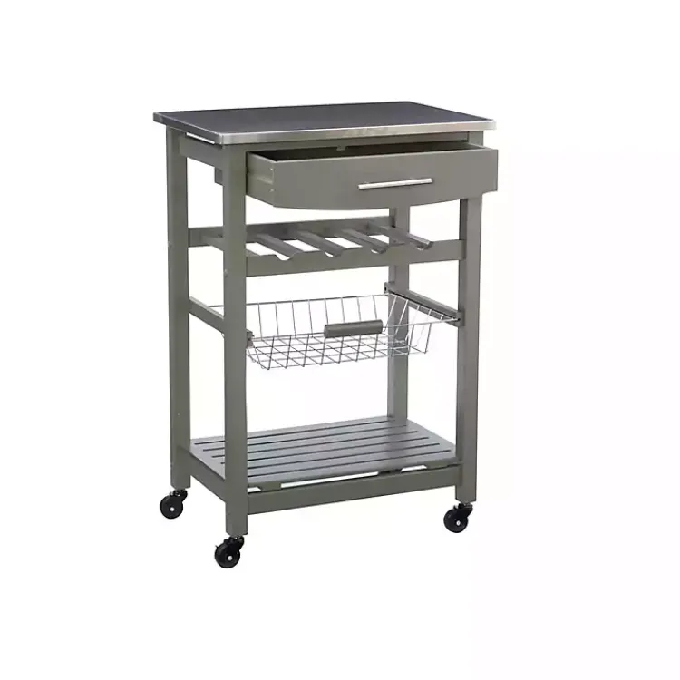 Kitchen Islands & Bar Carts-Kirklands Home Wood and Stainless Steel Kitchen Cart Gray