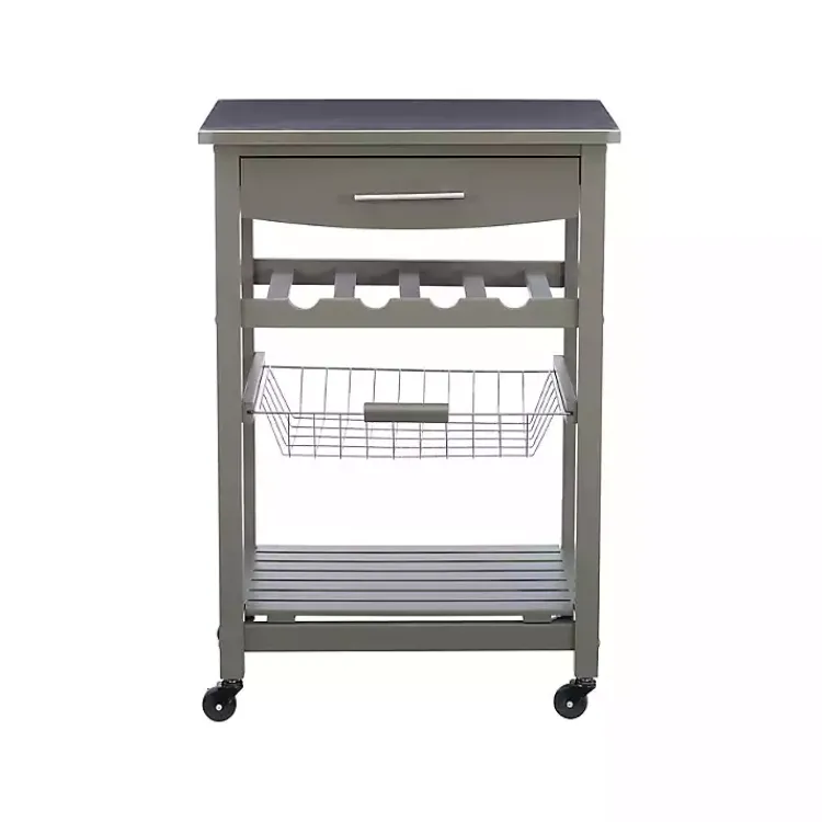 Kitchen Islands & Bar Carts-Kirklands Home Wood and Stainless Steel Kitchen Cart Gray