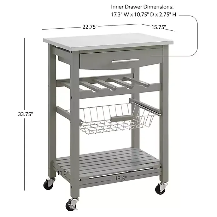 Kitchen Islands & Bar Carts-Kirklands Home Wood and Stainless Steel Kitchen Cart Gray