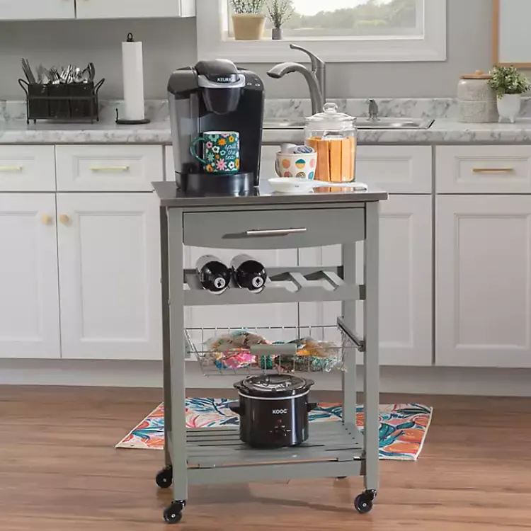 Kitchen Islands & Bar Carts-Kirklands Home Wood and Stainless Steel Kitchen Cart Gray