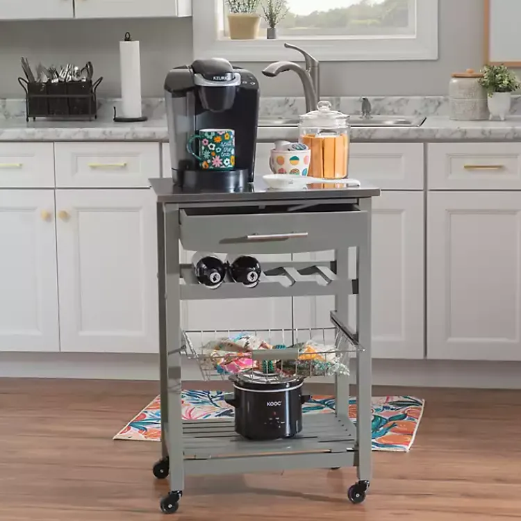 Kitchen Islands & Bar Carts-Kirklands Home Wood and Stainless Steel Kitchen Cart Gray