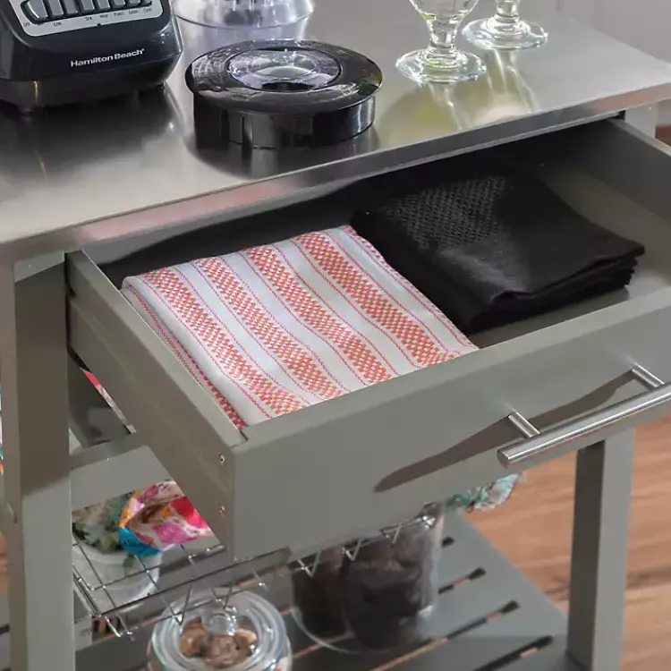 Kitchen Islands & Bar Carts-Kirklands Home Wood and Stainless Steel Kitchen Cart Gray