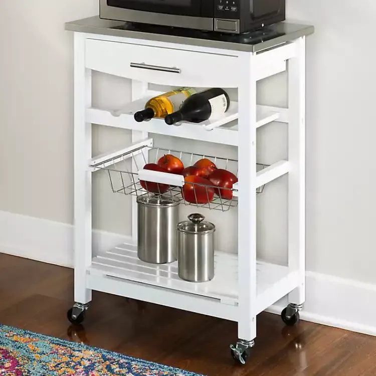 Kitchen Islands & Bar Carts-Kirklands Home Wood and Stainless Steel Kitchen Cart White