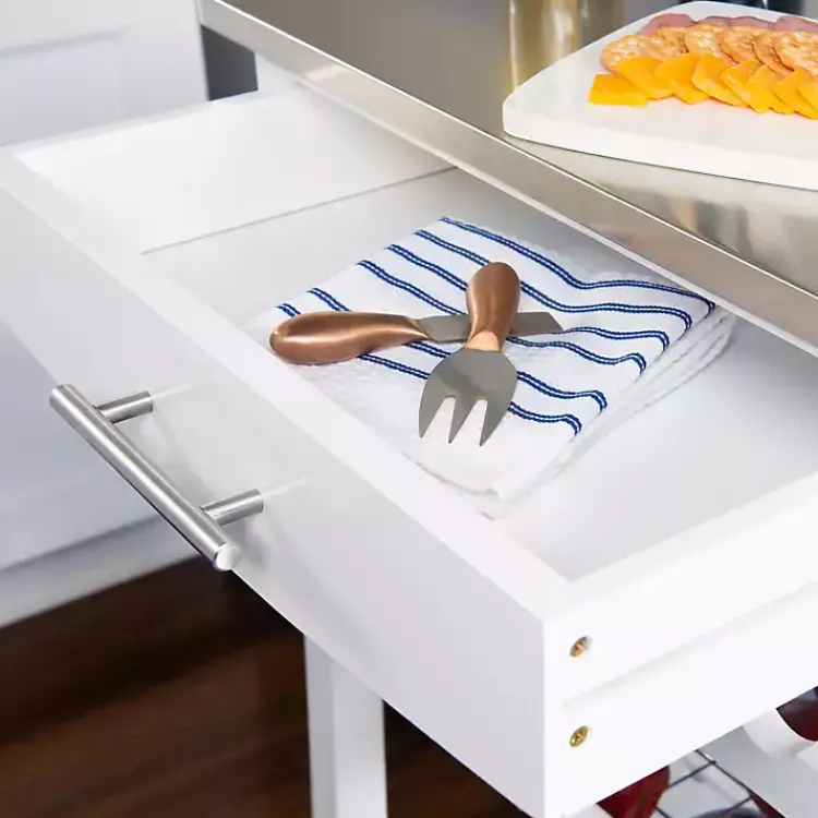 Kitchen Islands & Bar Carts-Kirklands Home Wood and Stainless Steel Kitchen Cart White