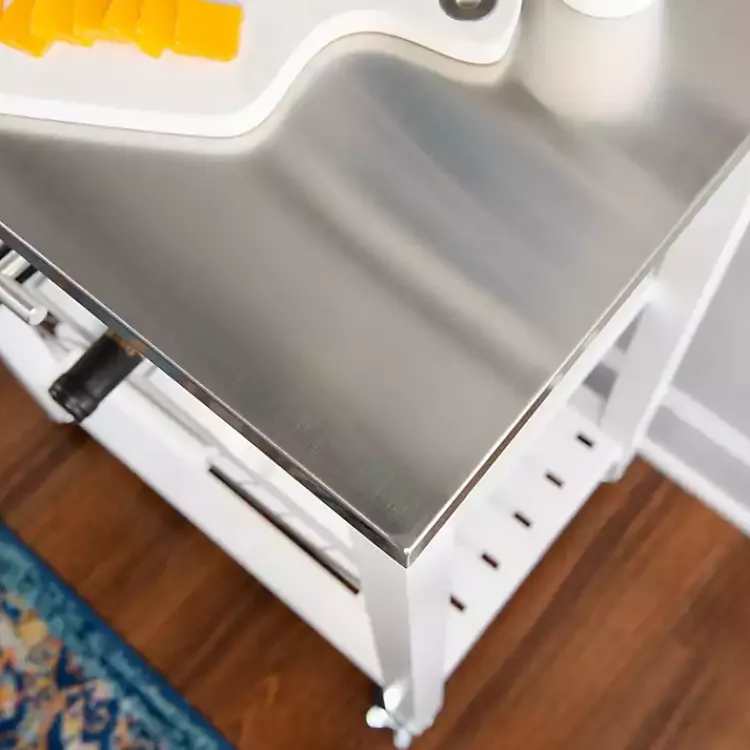 Kitchen Islands & Bar Carts-Kirklands Home Wood and Stainless Steel Kitchen Cart White