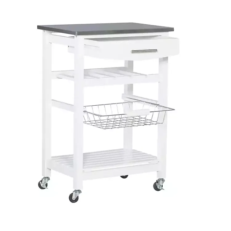 Kitchen Islands & Bar Carts-Kirklands Home Wood and Stainless Steel Kitchen Cart White
