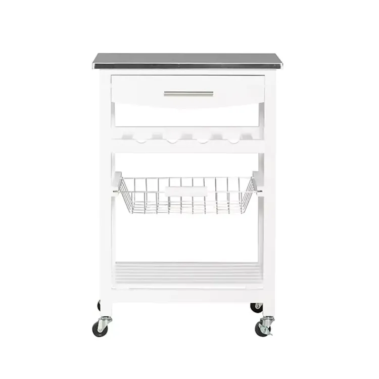 Kitchen Islands & Bar Carts-Kirklands Home Wood and Stainless Steel Kitchen Cart White
