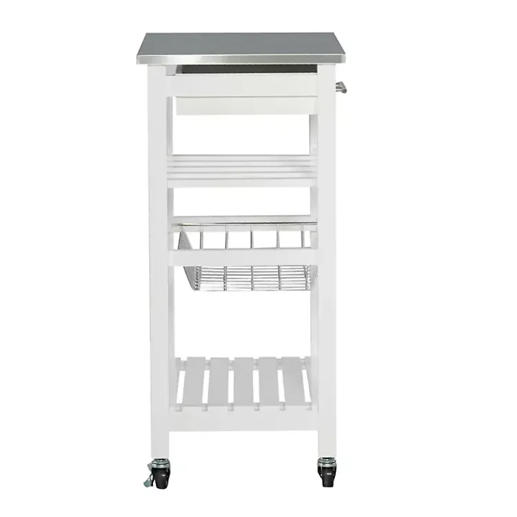 Kitchen Islands & Bar Carts-Kirklands Home Wood and Stainless Steel Kitchen Cart White