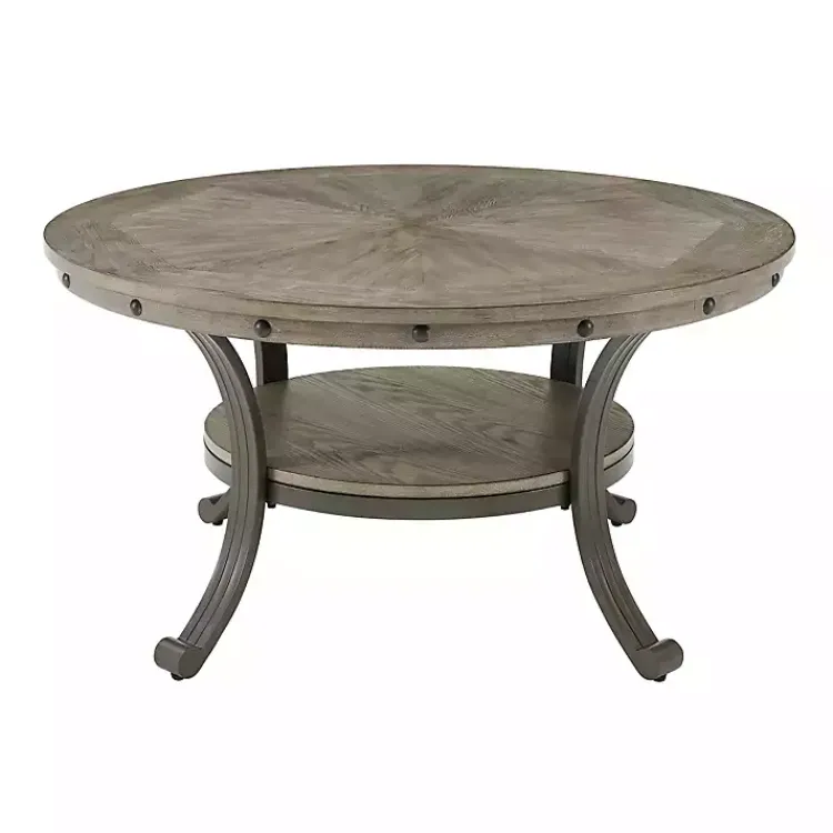 Coffee Tables-Kirklands Home Ash Round Nailhead Coffee Table Gray