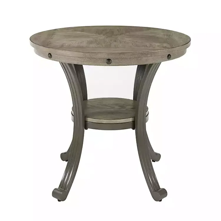 Accent & End Tables-Kirklands Home Ash Round Nailhead Side Table Gray